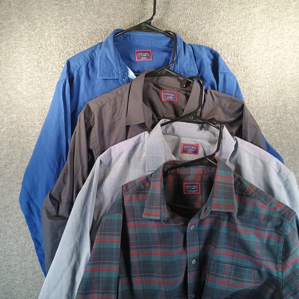 Untuckit Button Up Shirt Mens Xl Long‎ Sleeve Multicolor Check Solid Lot of 4